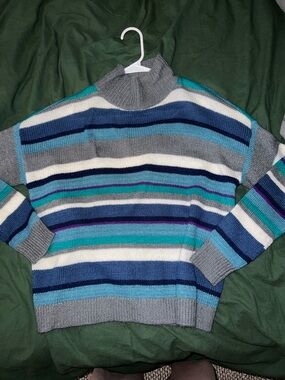 Striped Knit Turtleneck Sweater